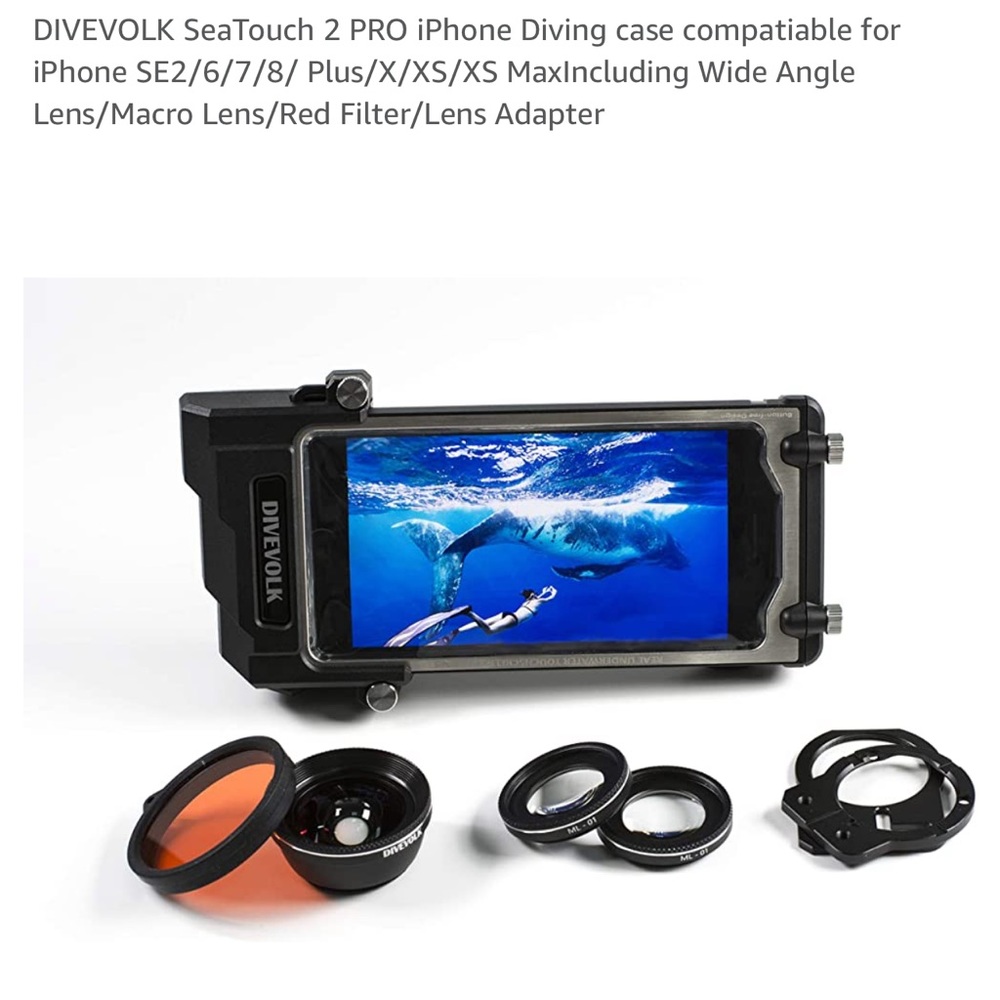 SeaTouch 2 Pro with wide angle lens, macro lens, red filter, and lens adapter